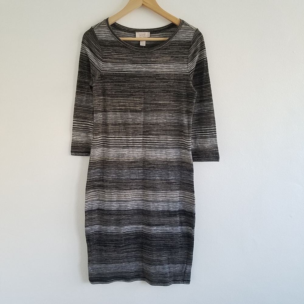 Loft Knit Pin Striped Sweater Midi Dress Small